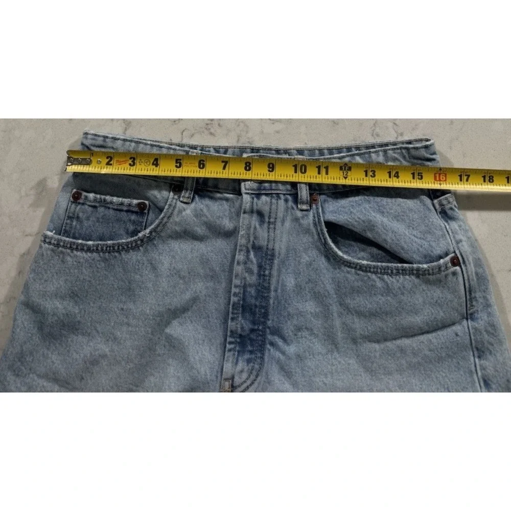 Zara Denim Shorts Womens 10 Blue Light Wash Button Fly Raw Hem Distressed Cutoff